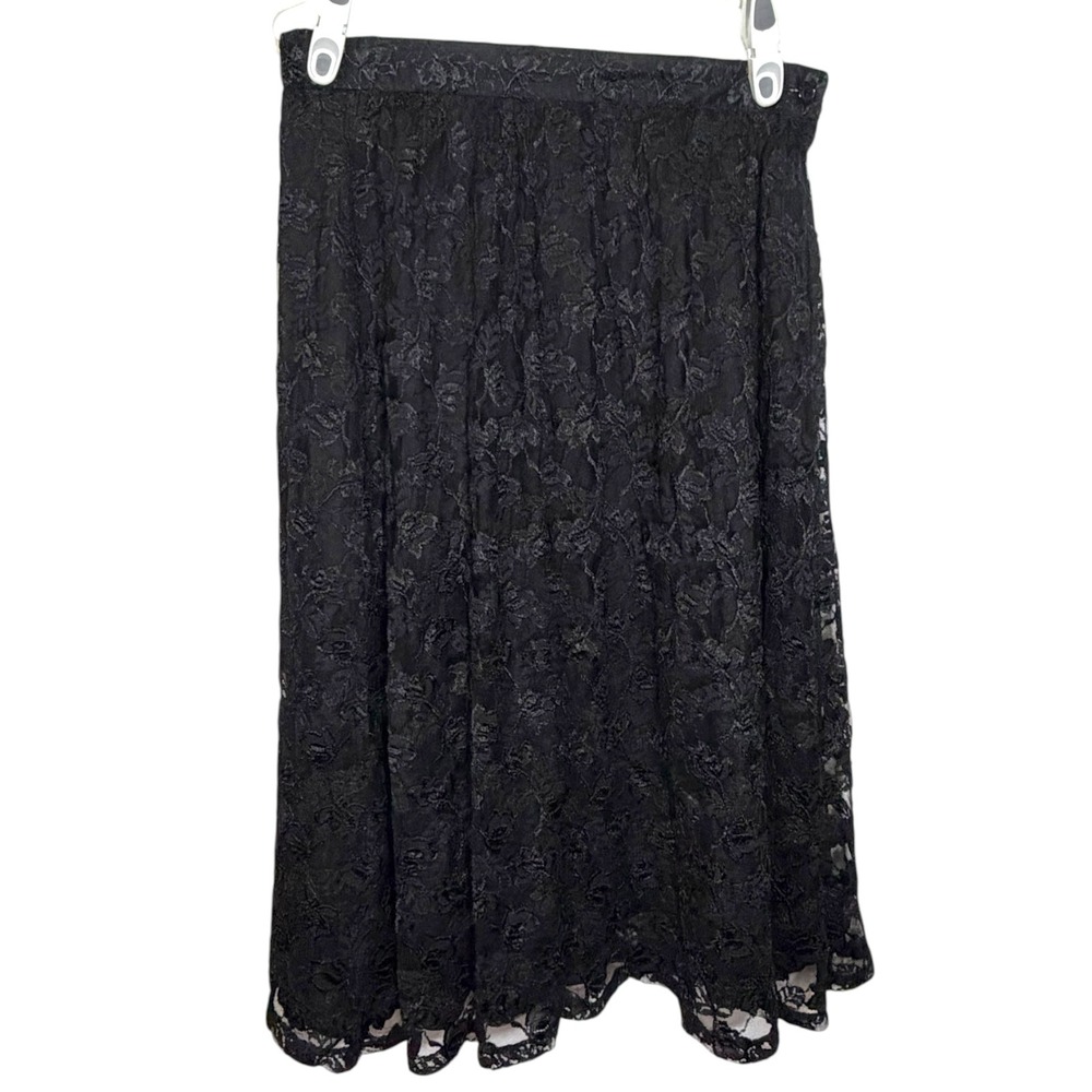 Koret 10 Black Lace Midi Skirt Floral Scalloped Hem Vintage Goth Whimsigoth